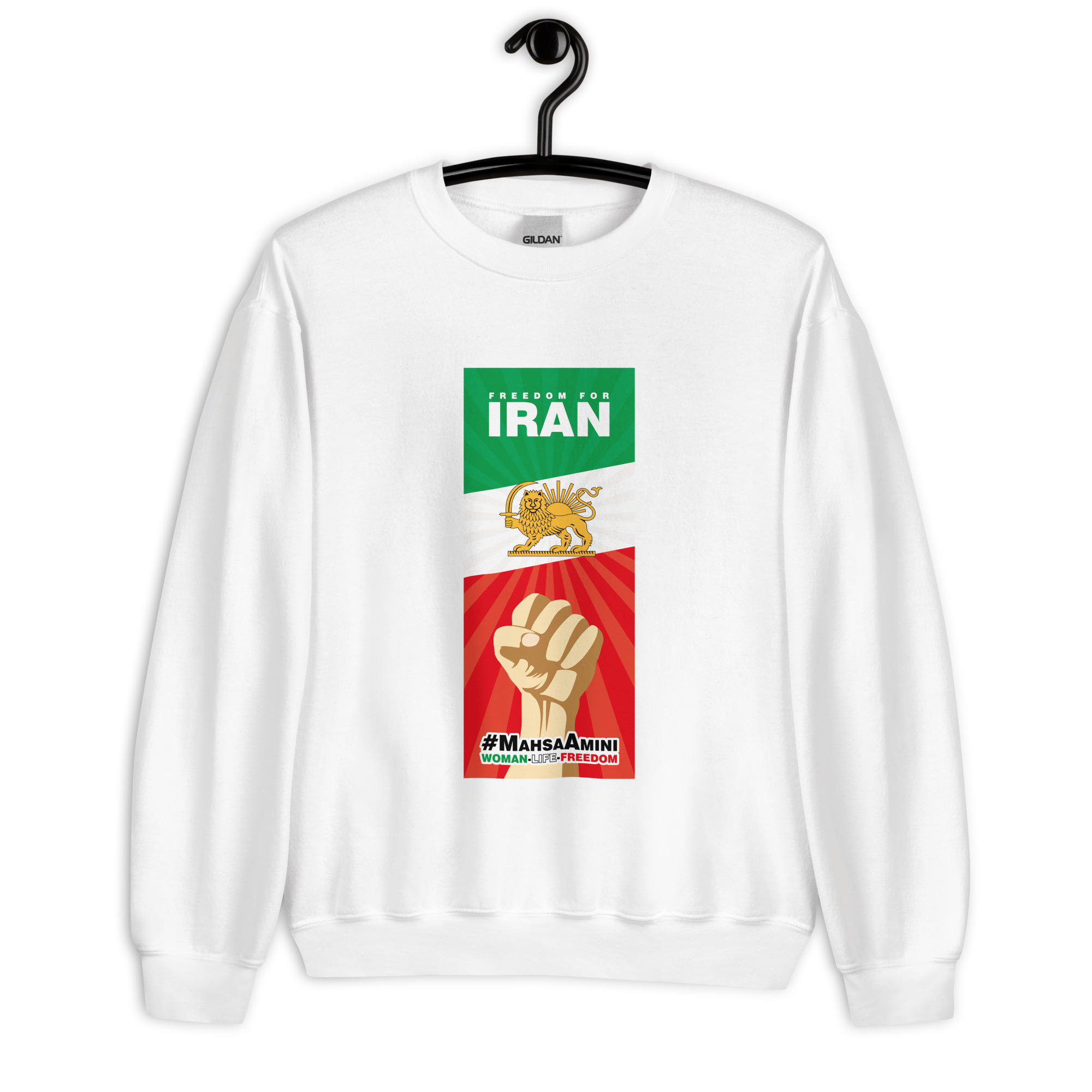 unisex-crew-neck-sweatshirt-white-front-63f326ebf27ae.jpg Woman Life Freedom S17 – Unisex Sweatshirt - Image 1